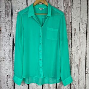 American Eagle XL Semi-Sheer Button Down Blouse Aqua Mint Green
